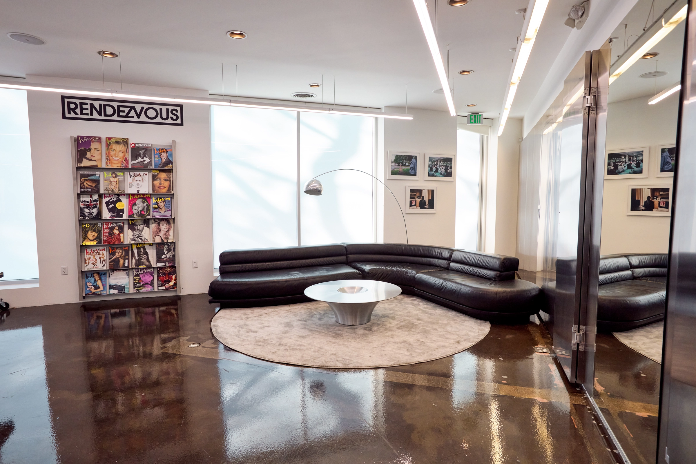 Green room lounge with magazine rack