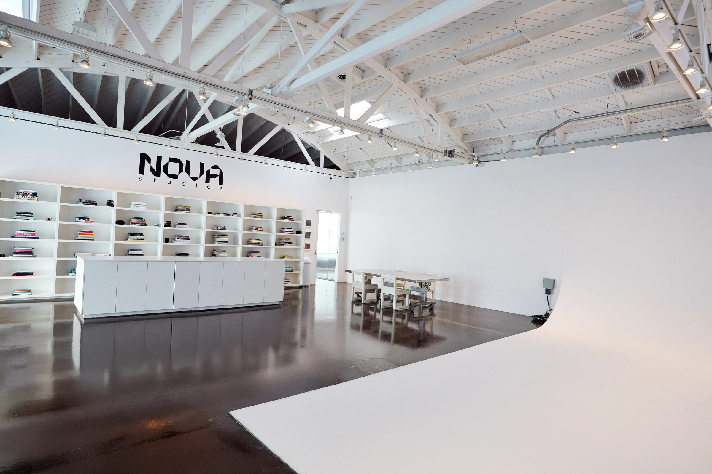 Studio room wall and prop shelves